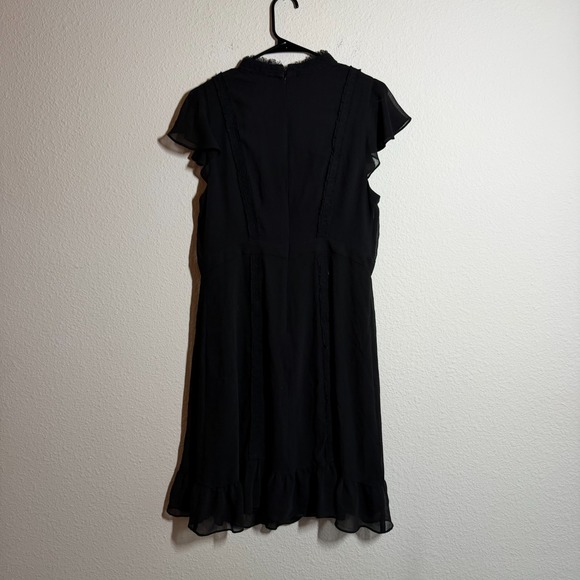 Adrianna Papell Fit & Flare Chiffon Dress Womens 14 Black Ruffled Back Zipper - Picture 3 of 12